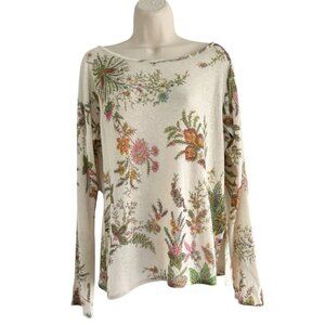 VTG Pashma Womens Sz L Silk And Cashmere Blend  Cream Floral Lightweight Sweater
